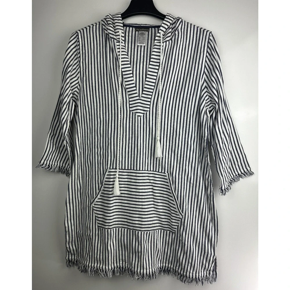 Tommy Bahama Yarn Dyed Striped Cotton Hoodie Pullover Swim Cover Beach Top Large - Picture 9 of 9